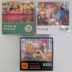 BUNDLE 3 x Dogs & Puppies Jigsaw Puzzle Cobble Hill Kodak Premium Buffalo Games
